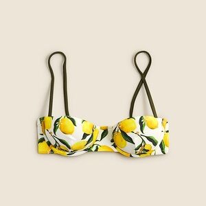 J. Crew Lemon Print Bandeau Bikini Top with Olive Straps